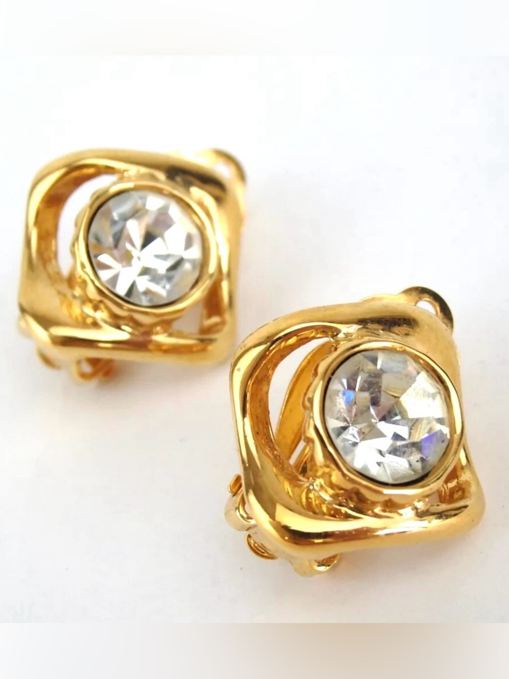 YVES SAINT LAURENT Rhinestone Gold-Tone Clip-On Earrings